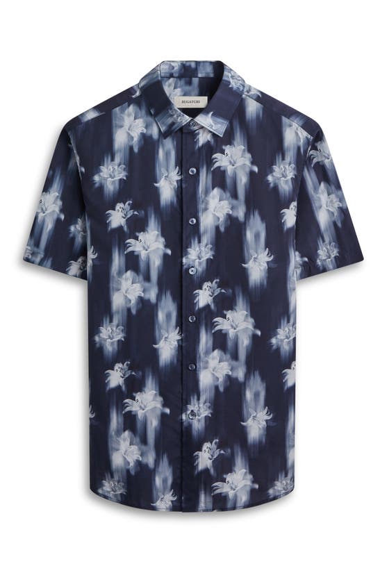 Shop Bugatchi Orson Floral Short Sleeve Button-up Shirt In Navy