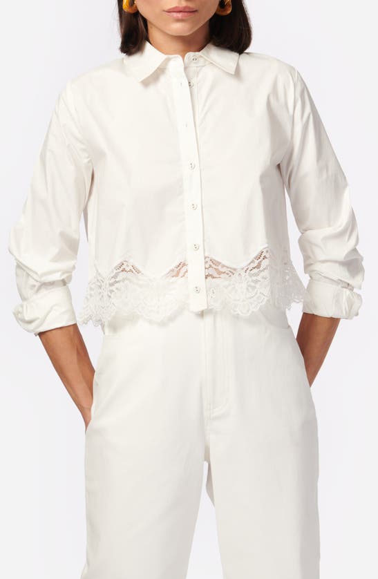 Shop Cami Nyc Sora Lace Trim Button-up Shirt In White