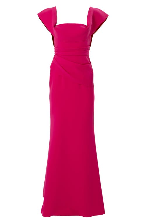 Shop Carolina Herrera Drape Neck Flared Gown In Cerise Pink