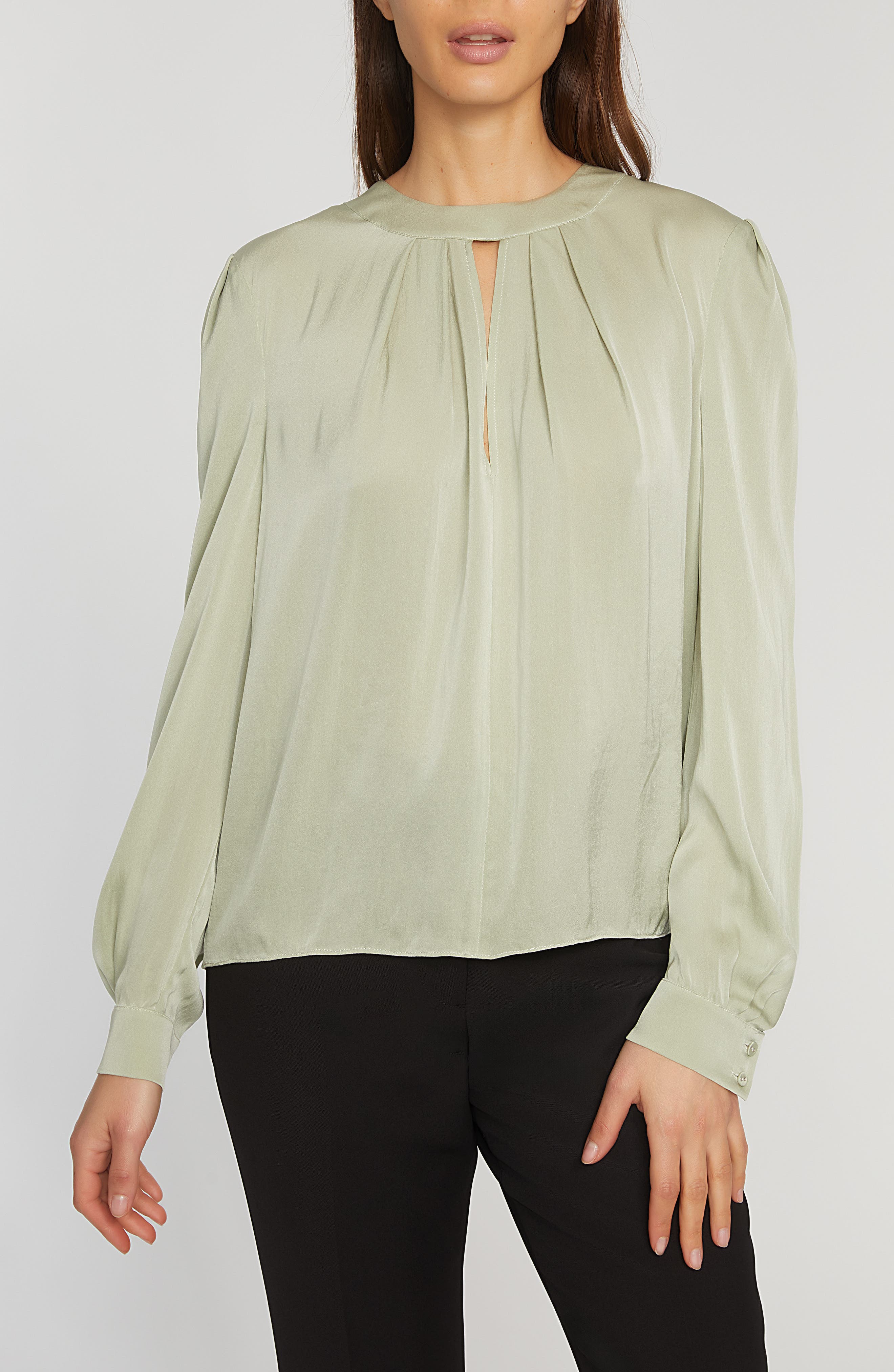 Elie Tahari The Bethany Stretch Silk Blouse in Silver Spruce 