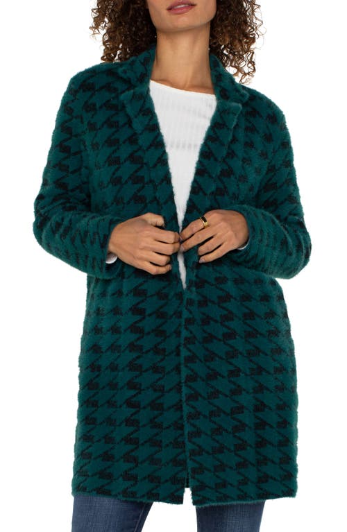 Shop Liverpool Houndstooth Open Front Sweater Coat In Dark Forest Houndstooth