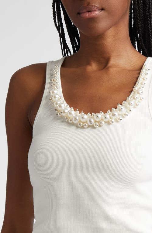 Shop Zimmermann Faux Pearl Embellished Rib Tank In Ivory