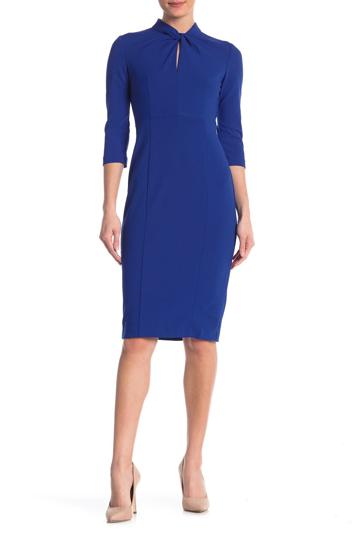 donna morgan knot front crepe midi dress