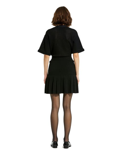 Mac Duggal Short Sleeve Pleated Hem Detail Button Up Sweater Dress In Black