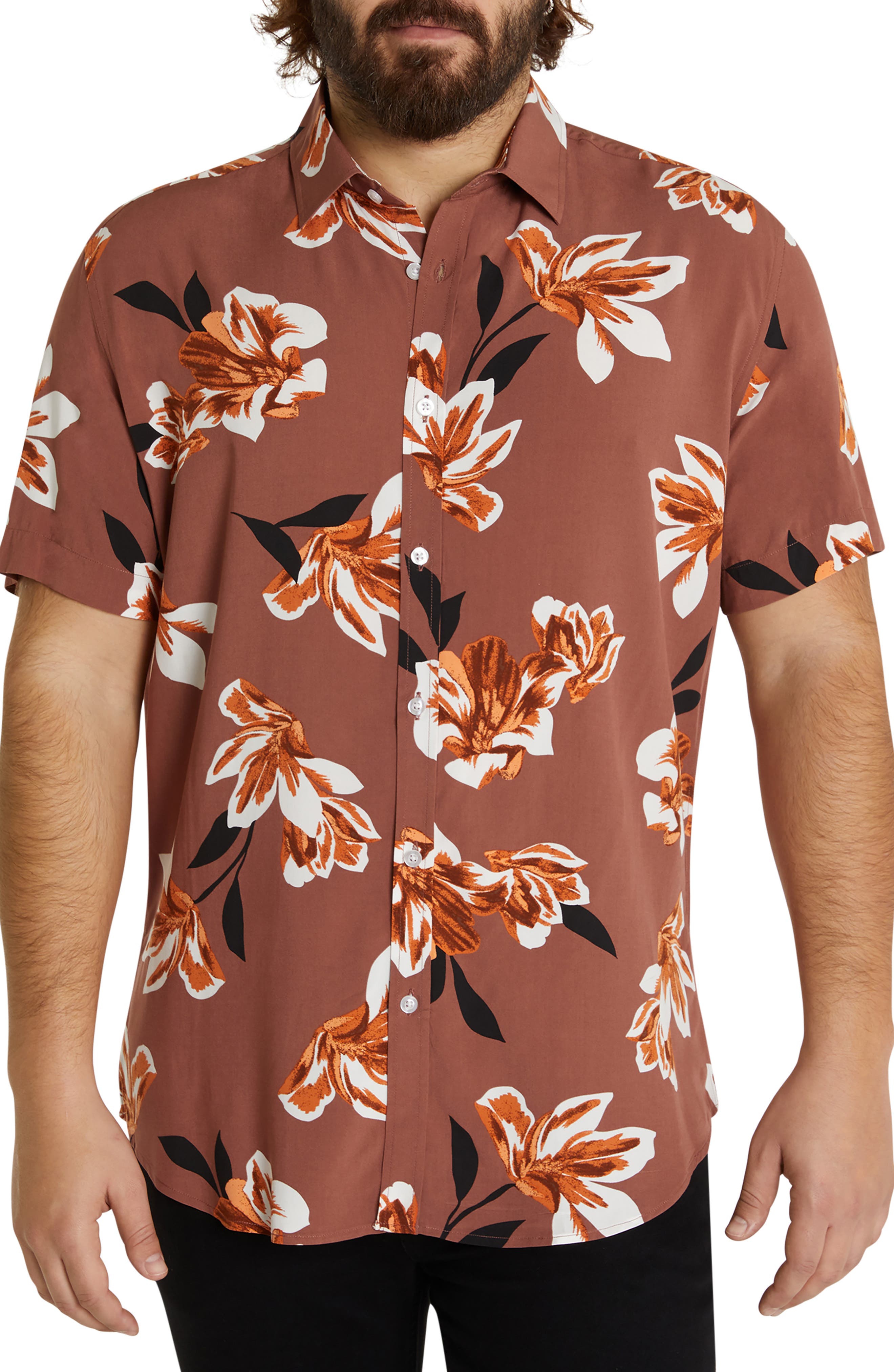 Johnny Bigg Reed Floral Short Sleeve Button-Up Shirt in Brick