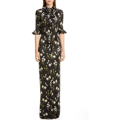 Erdem Daffodil Print Ruffle Neck Column Gown, US / 10 UK - Black