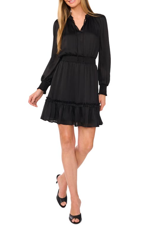 Shop Cece Long Sleeve Split Neck Dress In Rich Black