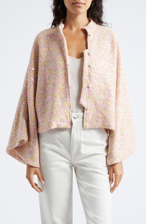 La Vie Style House Daisy Sequin Bell Sleeve Crop Jacket In Peach Pink
