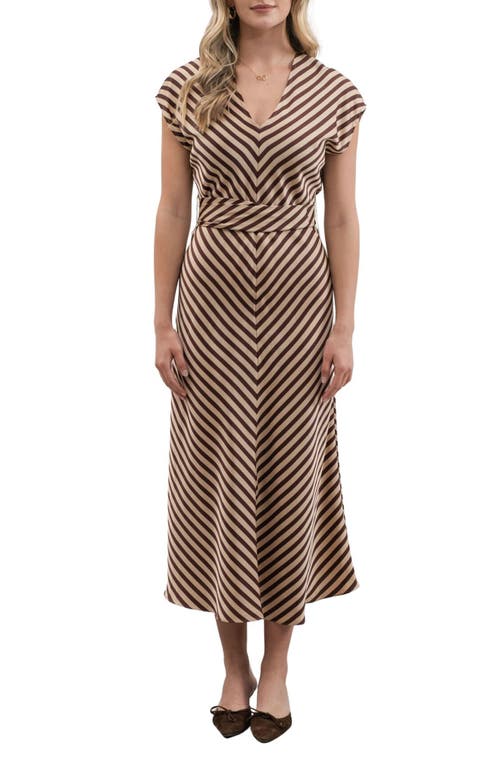 ZOE AND CLAIRE Stripe Belted Dress in Brown Multi