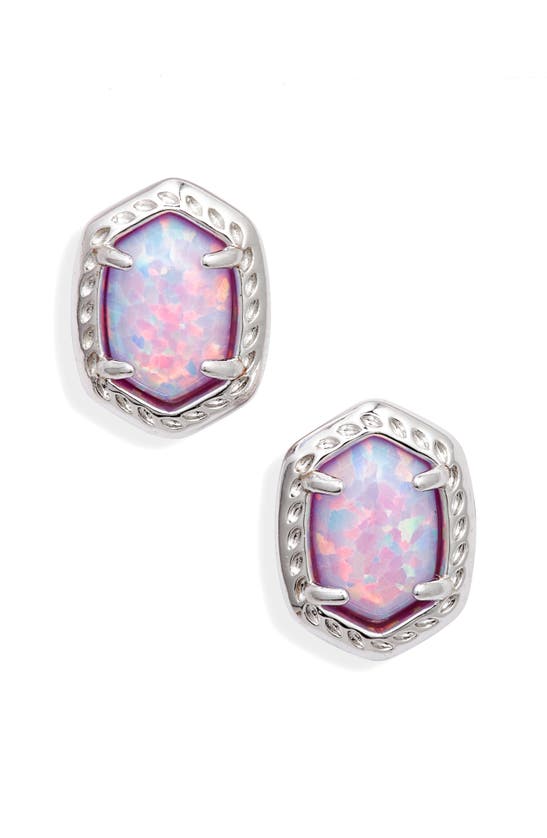 Shop Kendra Scott Daphne Stud Earrings In Silver Lilac Kyocera Opal