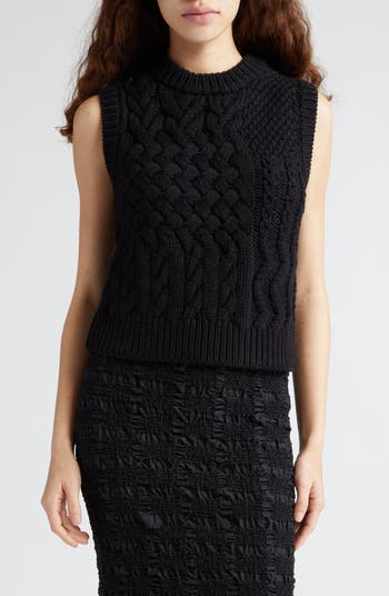 Cecilie Bahnsen Jane Open Back Merino Wool Cable Knit Sweater Vest