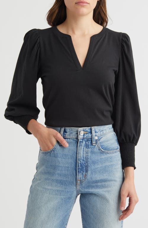 Flora Long Sleeve Cotton Peasant T-Shirt in Jet Black