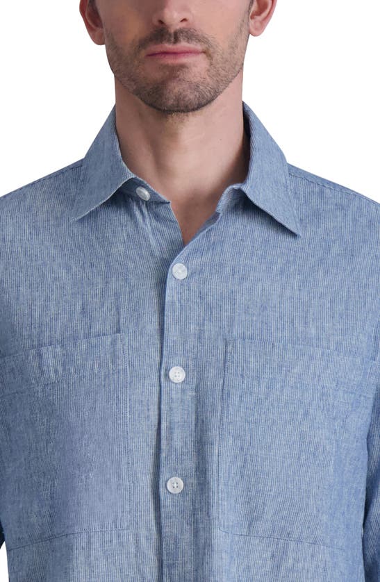 Shop Karl Lagerfeld Paris Cotton & Linen Button-up Shirt In Blue-white