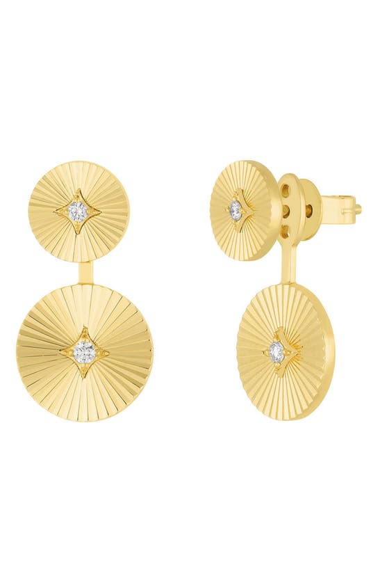Shop Ef Collection 14k Gold Fluted Diamond Disc Drop Earrings In 14k Yellow Gold