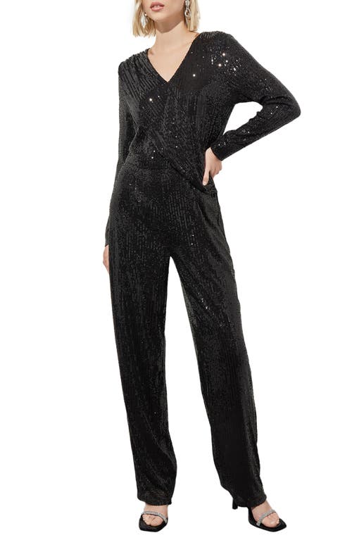 Ming Wang Sequin Long Sleeve Jumpsuit In Black
