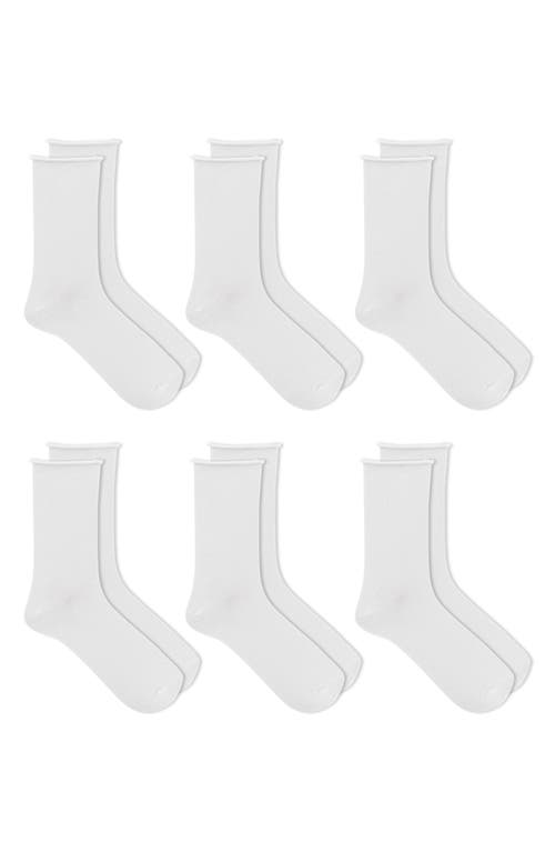 6-Pack Relaxed Roll Top Socks in White
