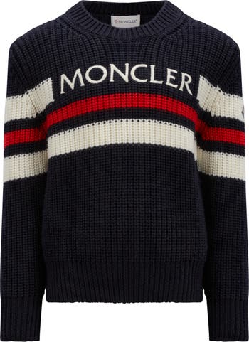 Kids Stripe Embroidered Logo Virgin Wool Sweater