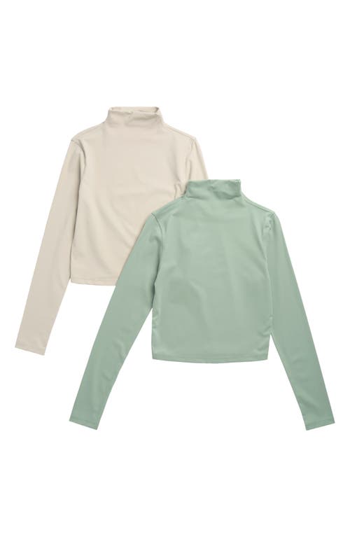 Shop Yogalicious Zenly Evelyn Set Of 2 Funnel Neck Long Sleeve Crop Tops In Iceberg Green/nacreous Cloud