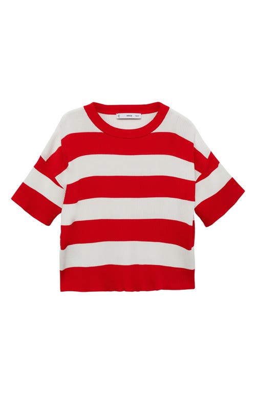 Shop Mango Gabi Stripe Short Sleeve Rib Sweater In Red