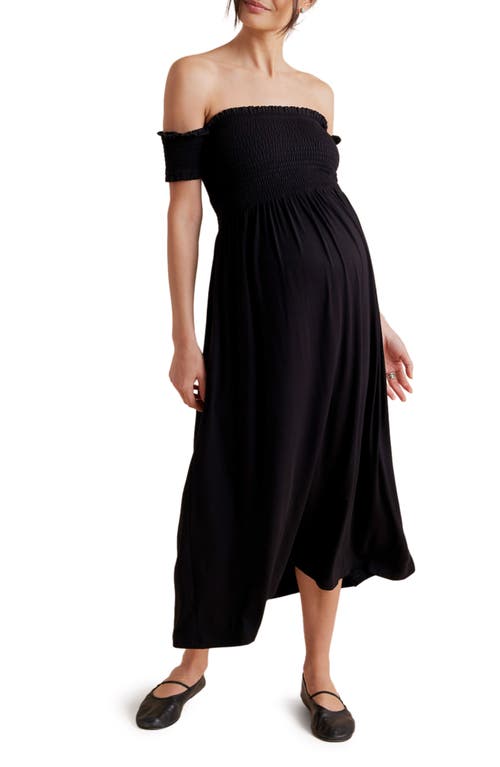 Off the Shoulder Maternity Midi Dress in Black