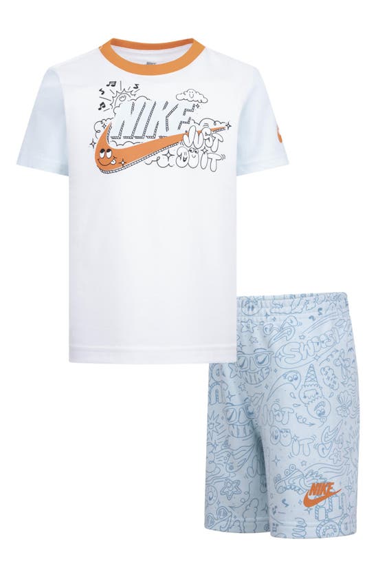 Shop Nike Kids' Swoosh Graphic T-shirt & Sweat Shorts Set In Glacier Blue