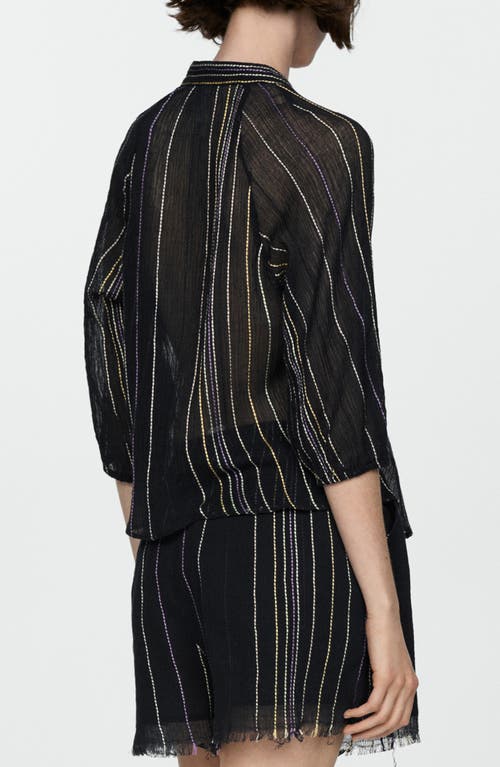 Shop Mango Stripe Tie Neck Shirt In Black