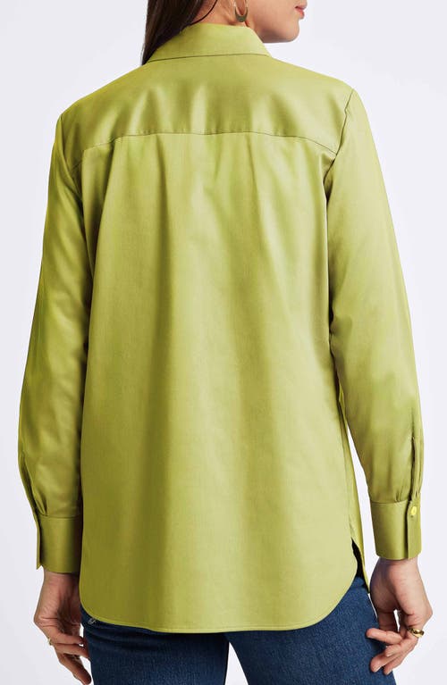 Foxcroft Layla Sateen Button-up Shirt In Chartreuse