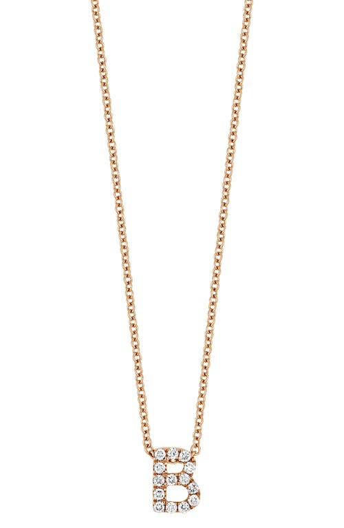 Bony Levy 18k Gold Pavé Diamond Initial Pendant Necklace in Rose Gold - B at Nordstrom, Size 18 In