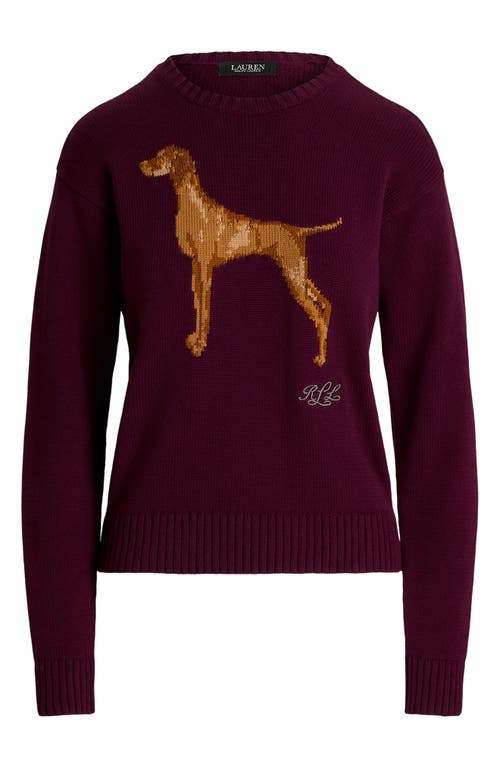 Shop Lauren Ralph Lauren Intarsia Vizsla Cotton Sweater In Pinot Noir