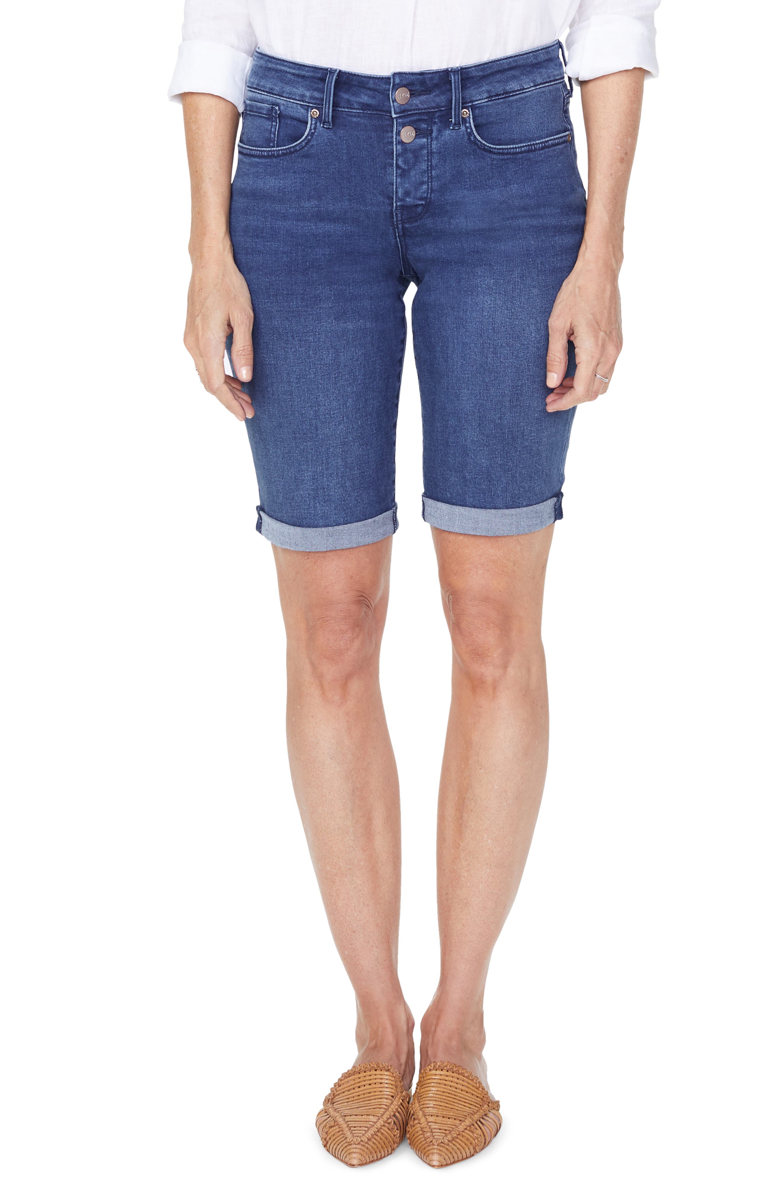 NYDJ Women's Nydj Briella High Waist Two-Button Roll Cuff Denim Shorts,  Size 6 - Blue from LinkShare& USA | Daily Mail