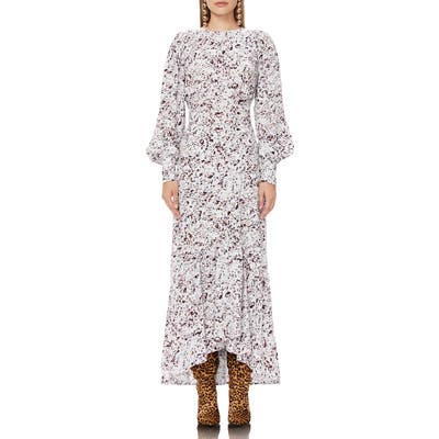 Afrm Ziggy Print Long Sleeve High/low Maxi Dress, White