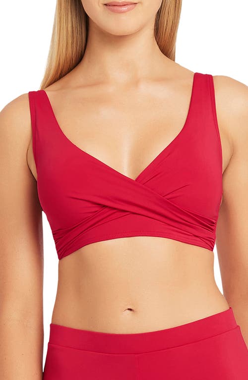 Cross Front Multifit Bikini Top in Red