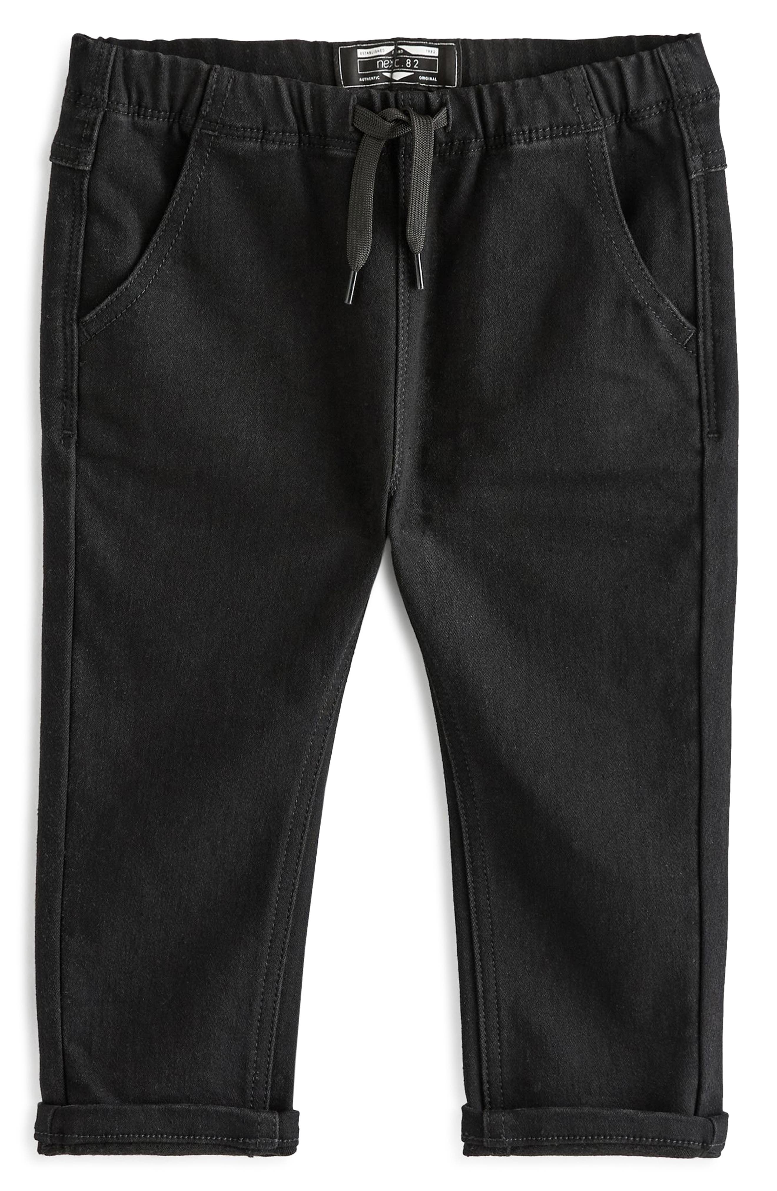 NEXT Kids' Straight Leg Drawstring Jeans in Black 