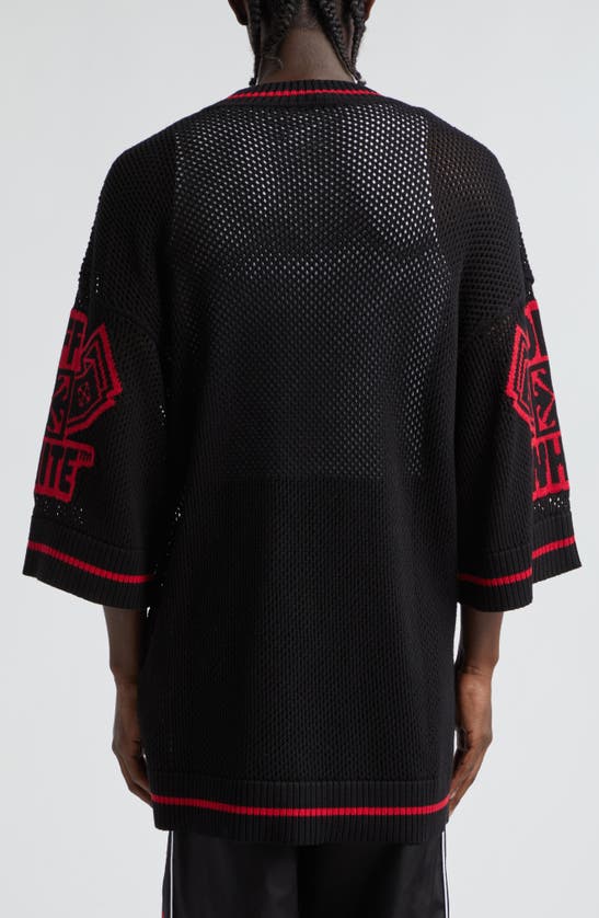 Shop Off-white Varsity Net Openwork Sweater In Black Haunte Red