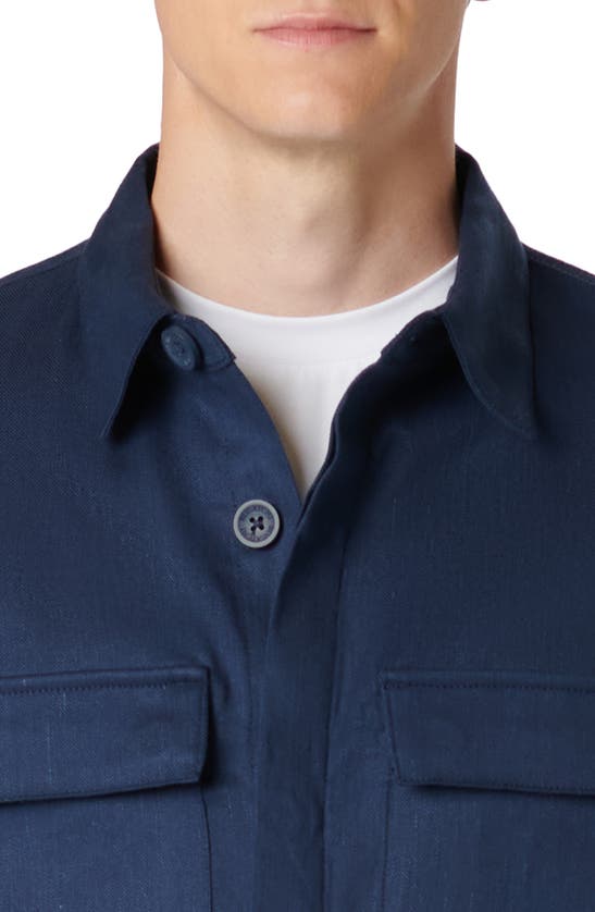 Shop Bugatchi Linen & Cotton Button-up Shirt Jacket In Navy