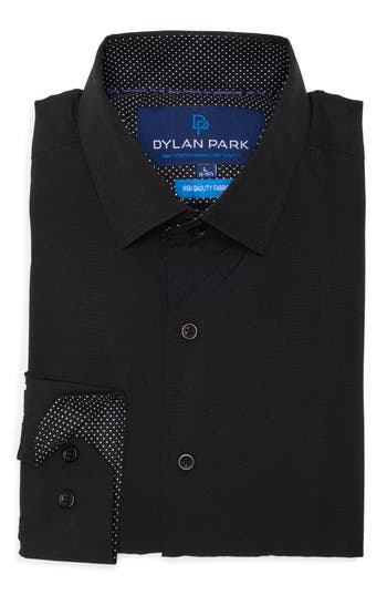Dylan Park Slim Fit Perfect Stretch Long Sleeve Button Down Shirt In Black