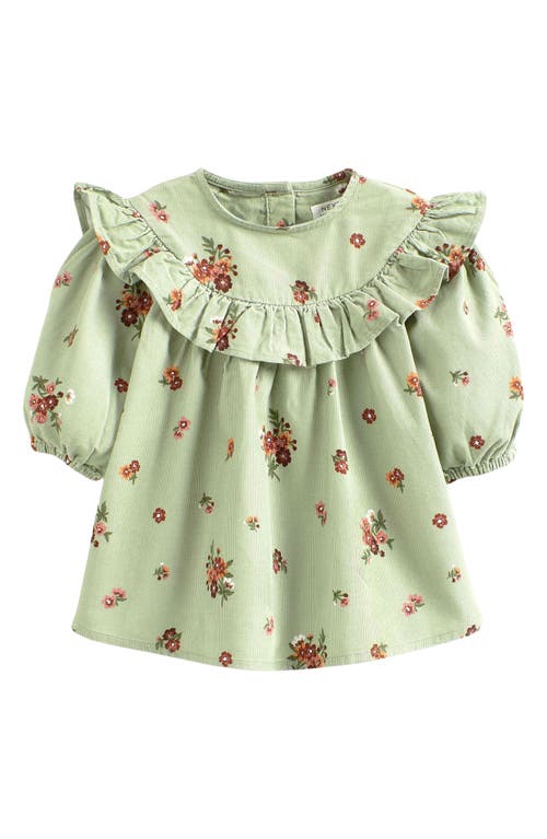 NEXT Kids' Ditsy Floral Long Sleeve Ruffle Corduroy Dress in Green at Nordstrom, Size 6-7 Y