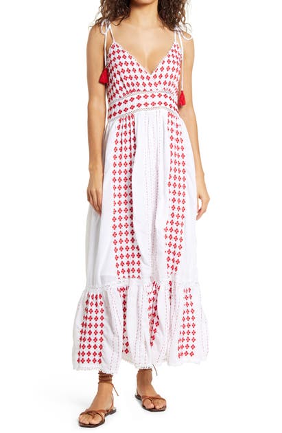 Click to view more detailed imagery on our partner's website Area Stars Tia Embroidered Sundress In White Red