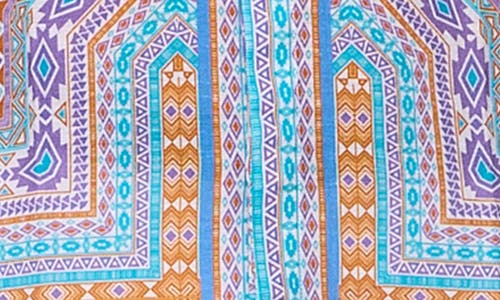 Ranee's Ranees Geometric Print Linen & Cotton Blend Button-up Shirt In Baby Blue