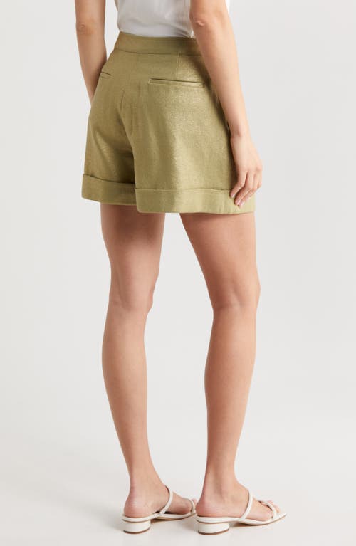 L Agence Safari Cotton-linen Short In Oil Green/gold