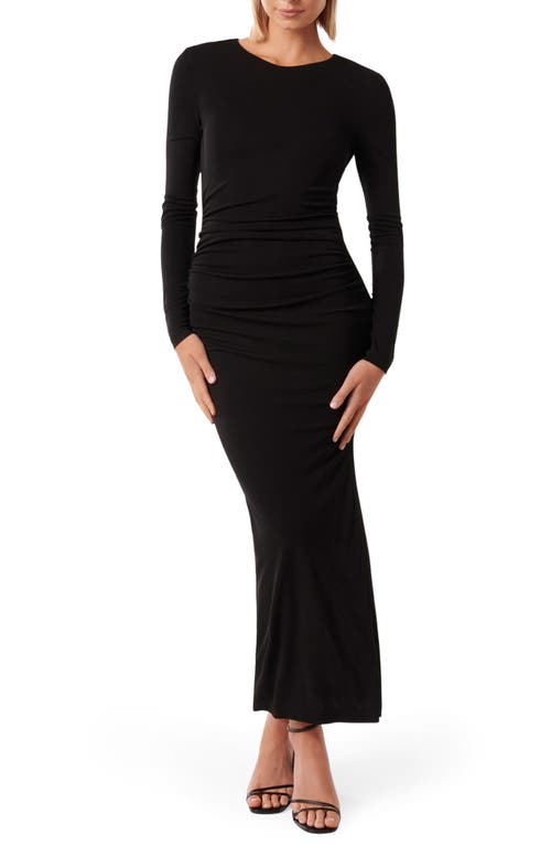 Solana Long Sleeve Ruched Maxi Dress in Black