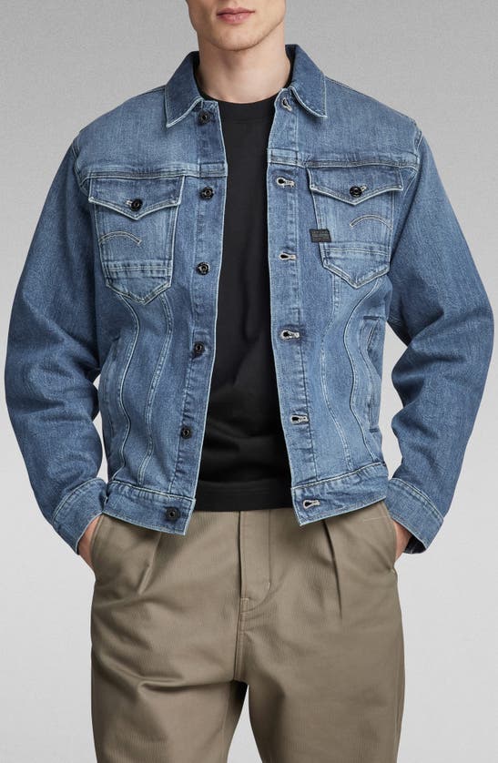 Shop G-star Arc 3d Stretch Cotton Denim Jacket In Faded Santorini