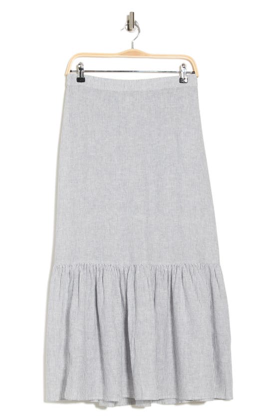 Shop Caslon ® Stripe Tiered Linen Blend Midi Skirt In Blue Vintage Leah Stripe