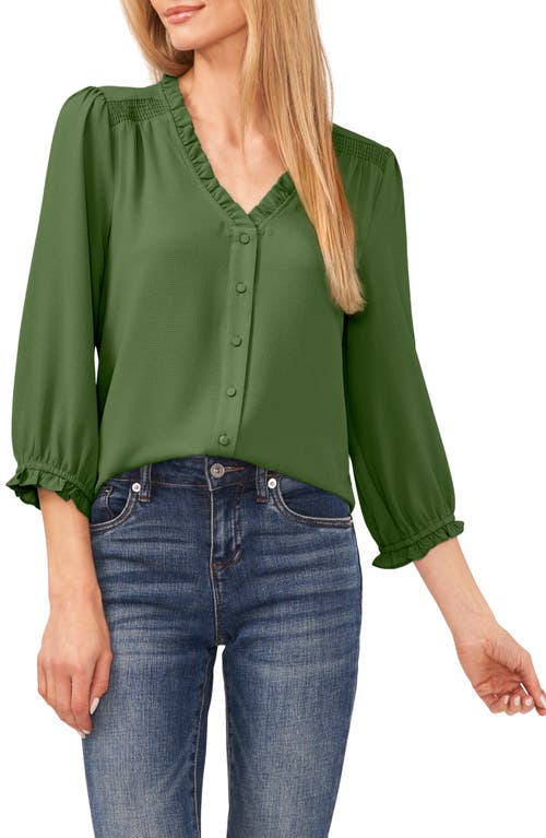 Shop Cece Ruffle V-neck Blouse In Dark Clover Green