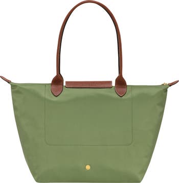 Longchamp Le Pliage Green Pouch With Handle ( Leather Strap + Leather D  Ring )