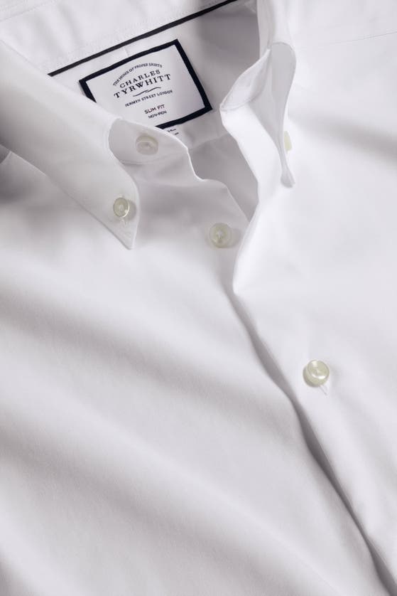 Shop Charles Tyrwhitt Non-iron Button-down Oxford Slim Fit Shirt Single Cuff In White