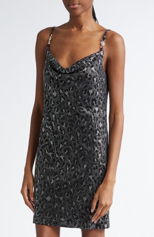 Shop Versace Crystal Embellished Cowl Neck Cocktail Dress In Black