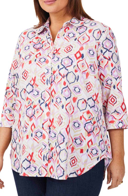 Foxcroft Ikat Sateen Button-Up Shirt French Rose at Nordstrom,