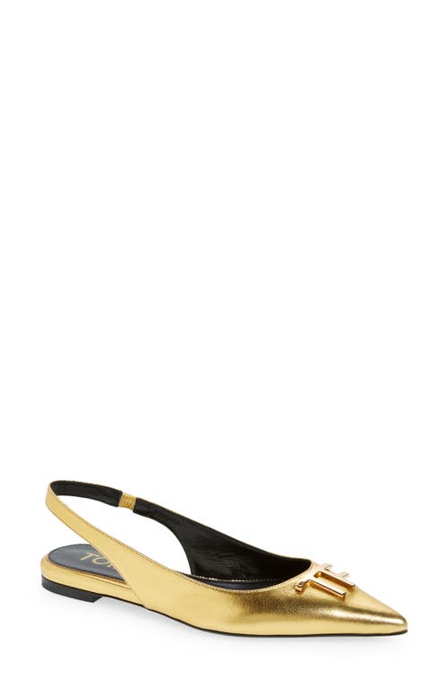 TOM FORD TF Logo Pointed Toe Slingback Flat Gold at Nordstrom,