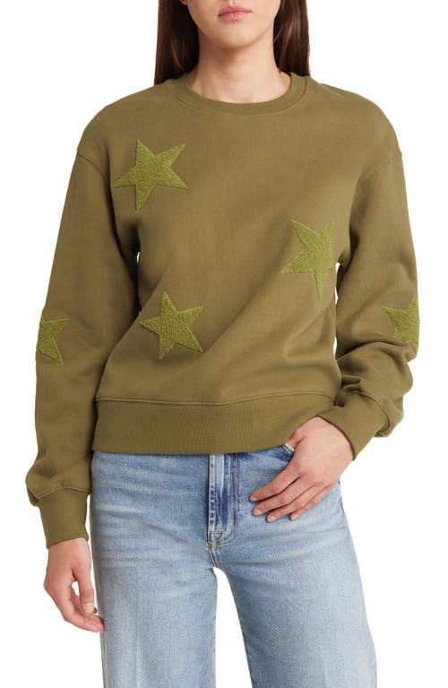 Sonia Star Appliqué Cotton Sweatshirt in Olive